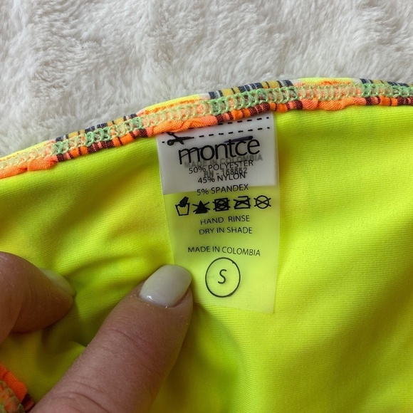 New! Montce neon plaid tie-up side tie bikini bottom Brazilian 19335 - Picture 11 of 13